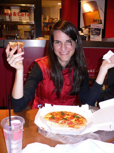 Kathryn with Pizza at KIX Kansai